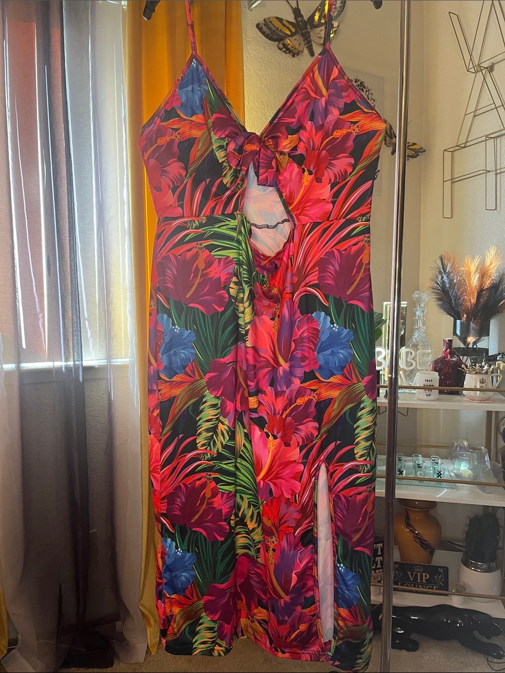 Tropical Floral sexy midi dress